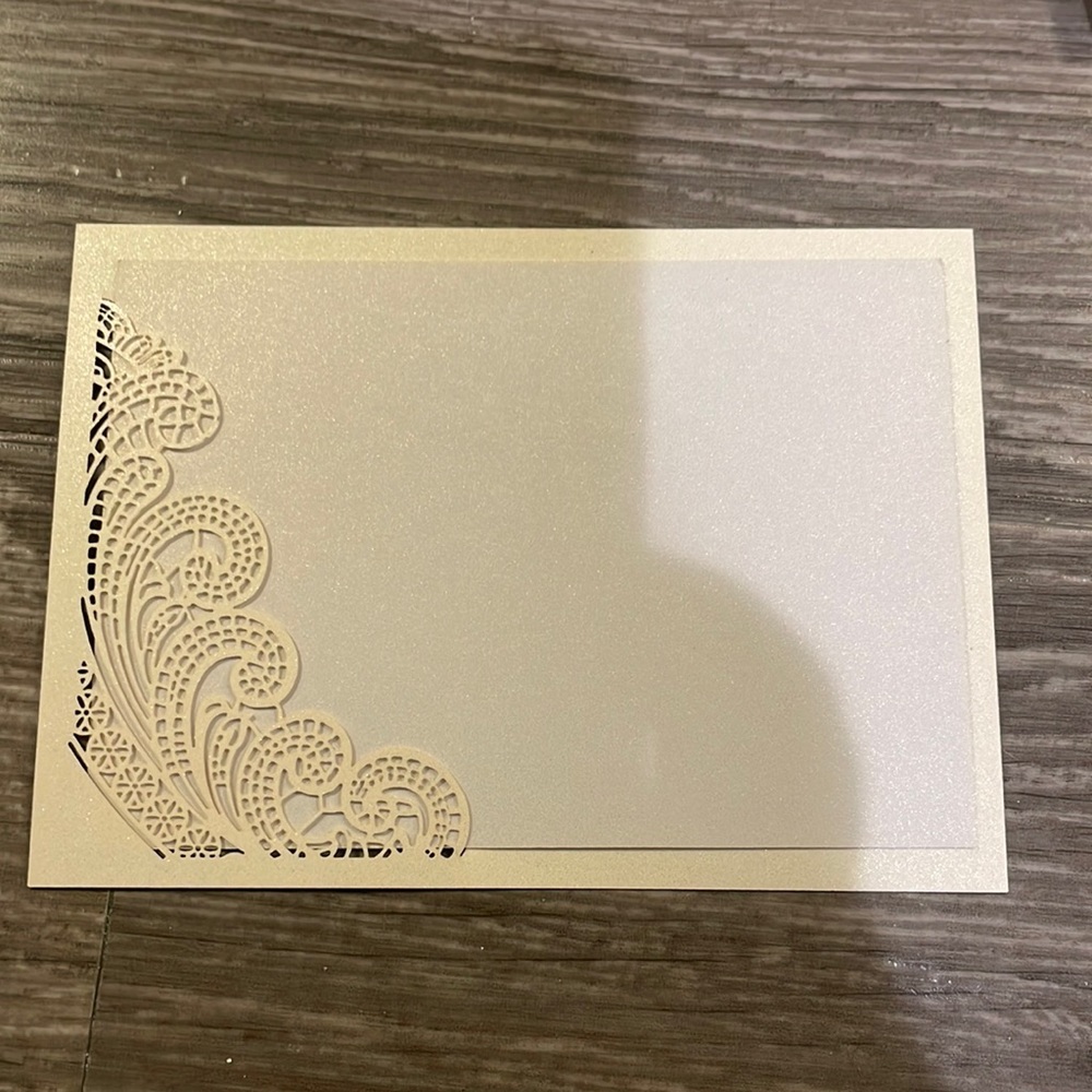 Set of 20 laser cut, pearl shimmer printable RSVP cards
